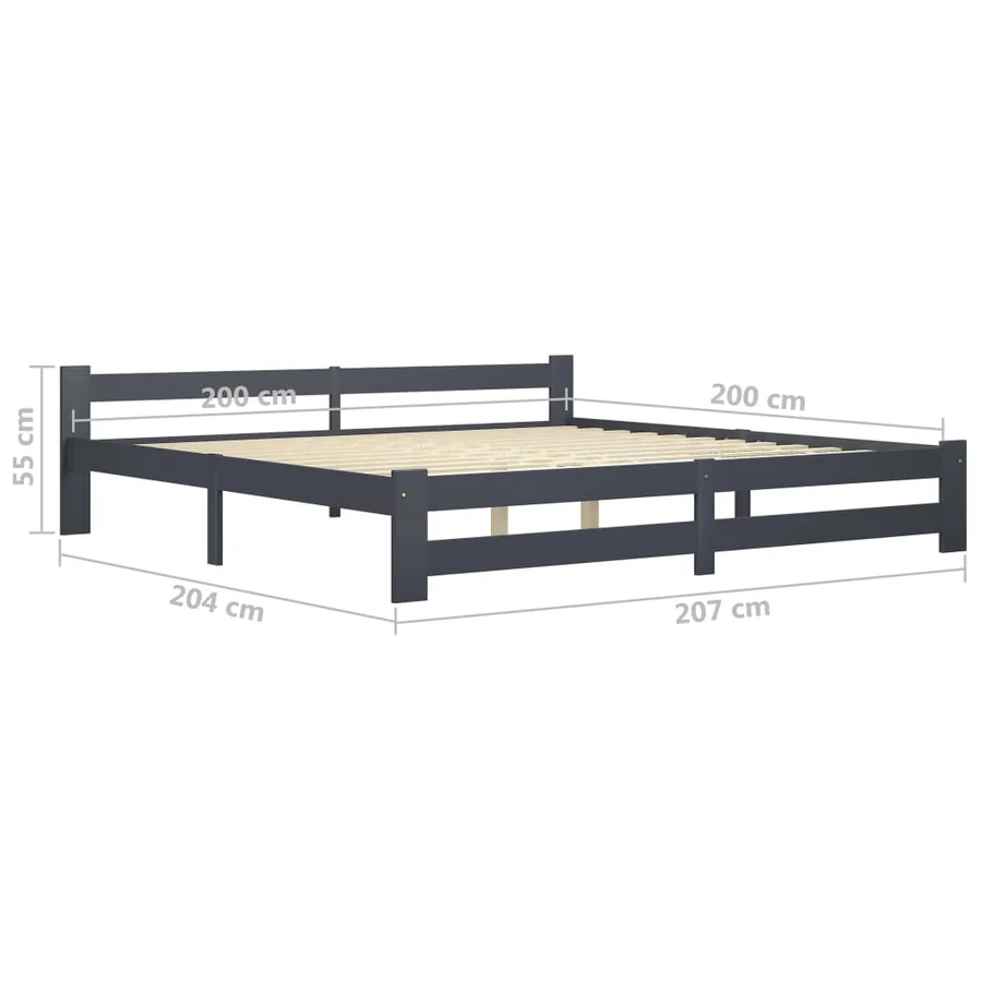 Cadre de lit sans matelas gris foncé pin massif 200x200 cm - 6