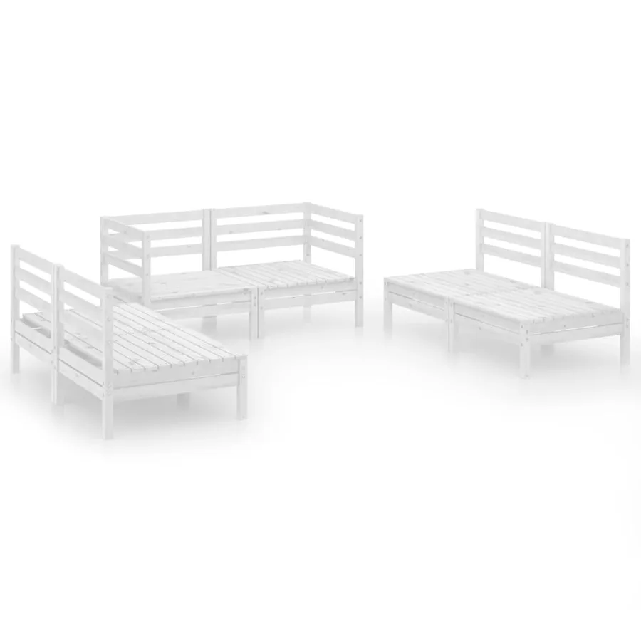Salon de jardin 6 pcs Blanc Bois de pin massif - 2