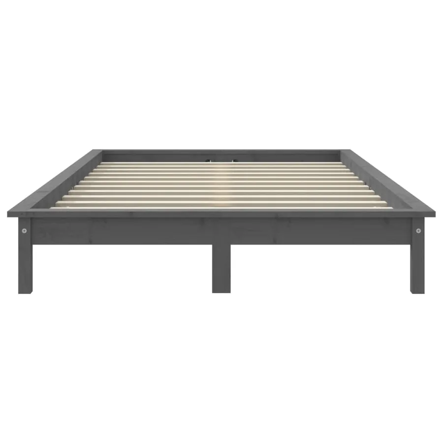 Cadre de lit sans matelas gris bois de pin massif - 5