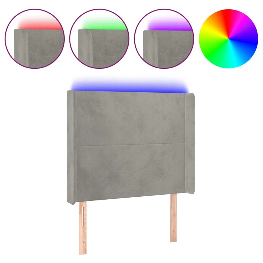 Tête de lit à LED Gris clair 93x16x118/128 cm Velours - 2