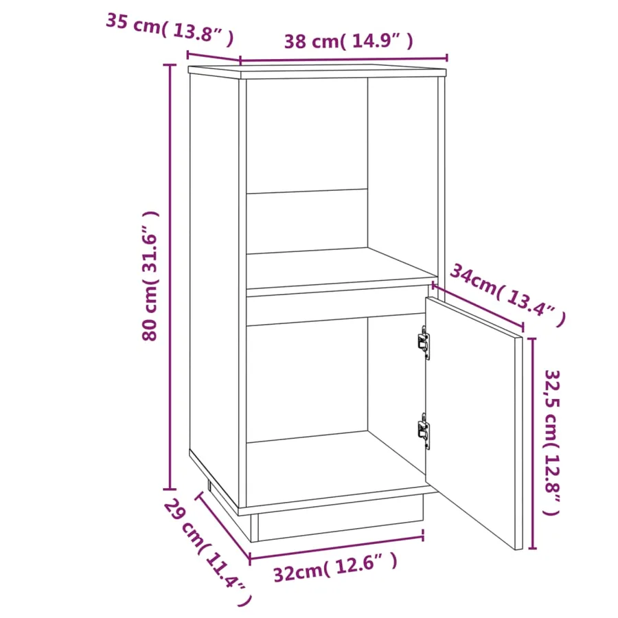 Buffet marron miel 38x35x80 cm bois massif de pin - 11
