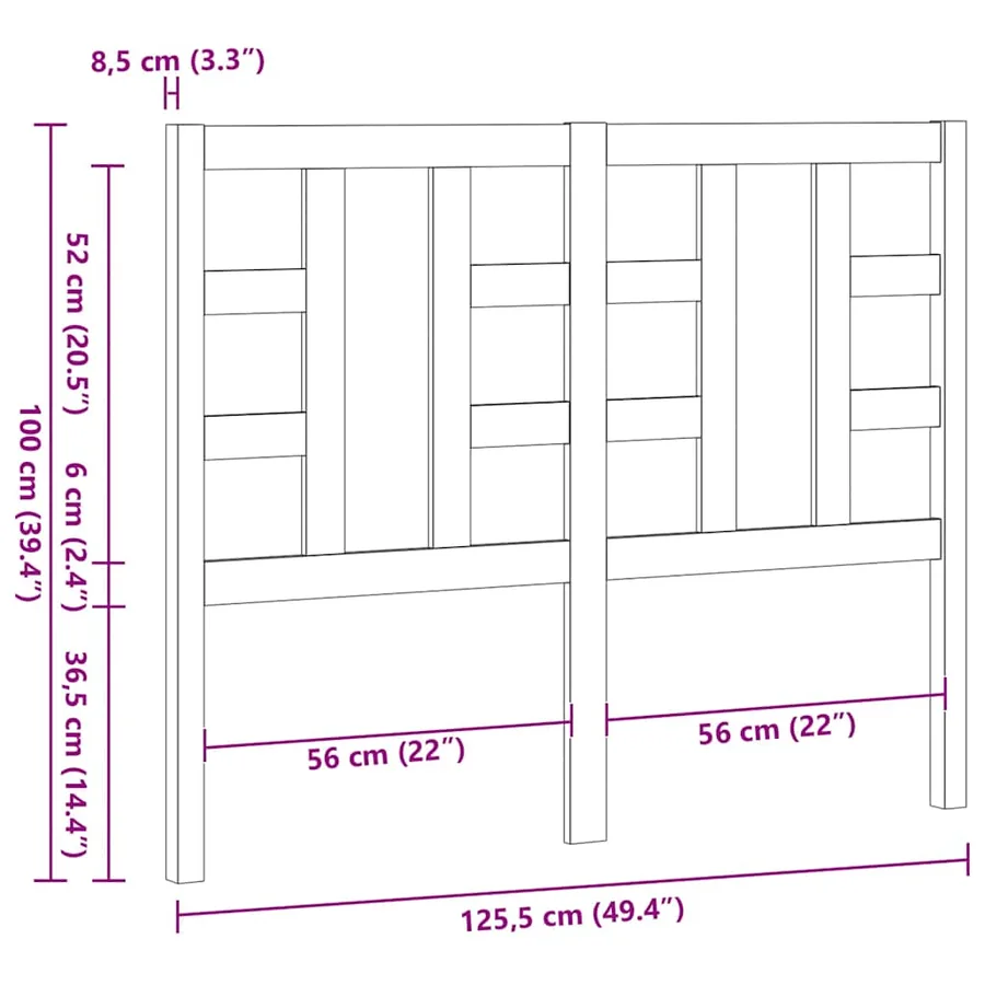 Tête de lit Gris 126x4x100 cm Bois massif de pin - 9