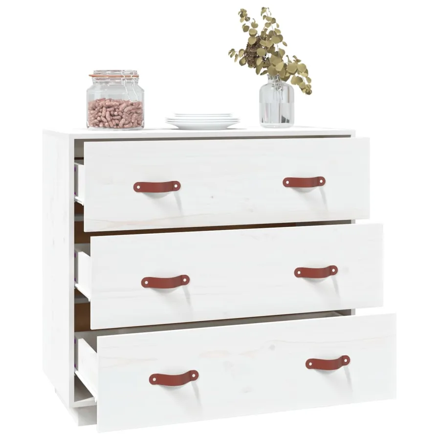 Buffet Blanc 80x40x75 cm Bois massif de pin - 6