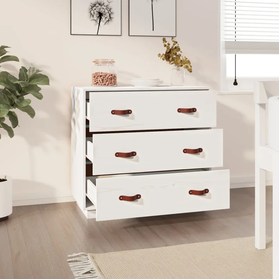 Buffet Blanc 80x40x75 cm Bois massif de pin - 7