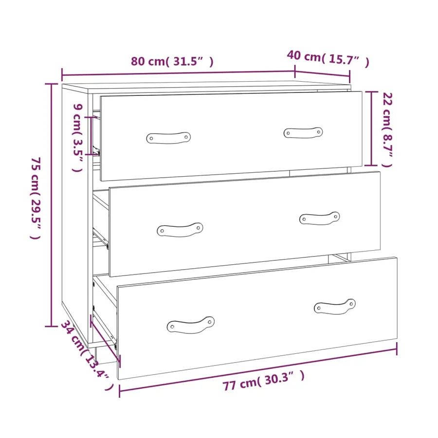Buffet Blanc 80x40x75 cm Bois massif de pin - 9