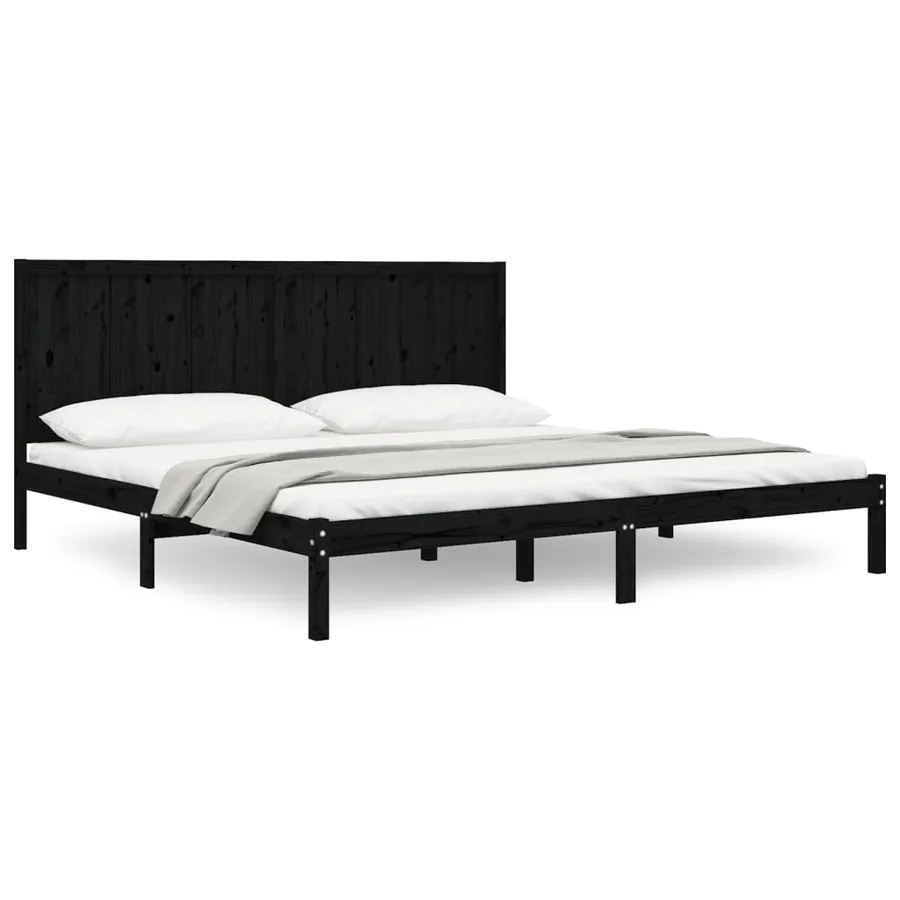 Cadre de lit sans matelas noir 200x200 cm bois massif de pin - 2