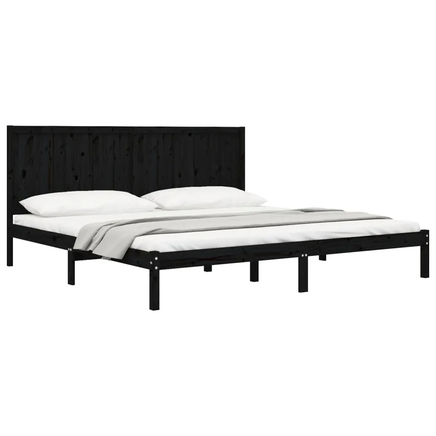 Cadre de lit sans matelas noir 200x200 cm bois massif de pin - 3