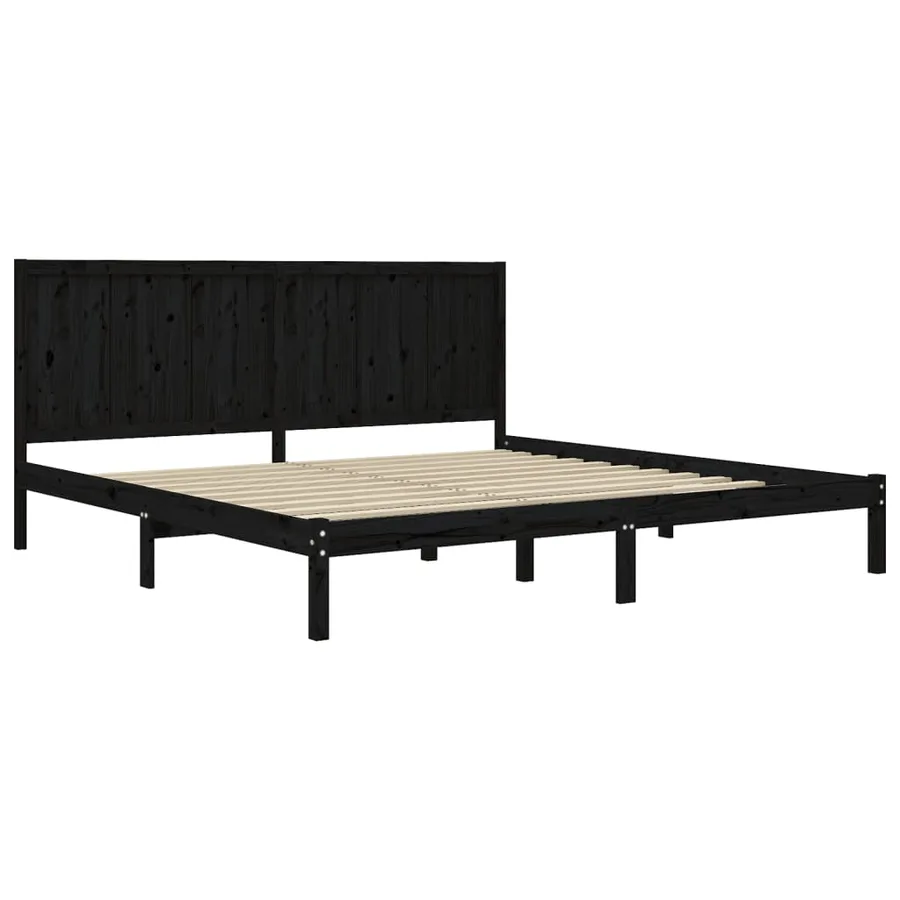 Cadre de lit sans matelas noir 200x200 cm bois massif de pin - 4