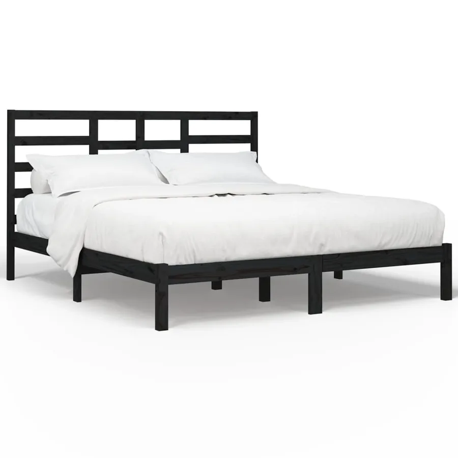 Cadre de lit sans matelas noir bois massif 200x200 cm - 2