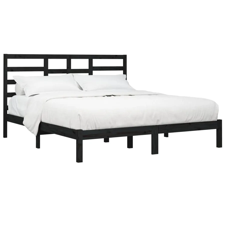 Cadre de lit sans matelas noir bois massif 200x200 cm - 3