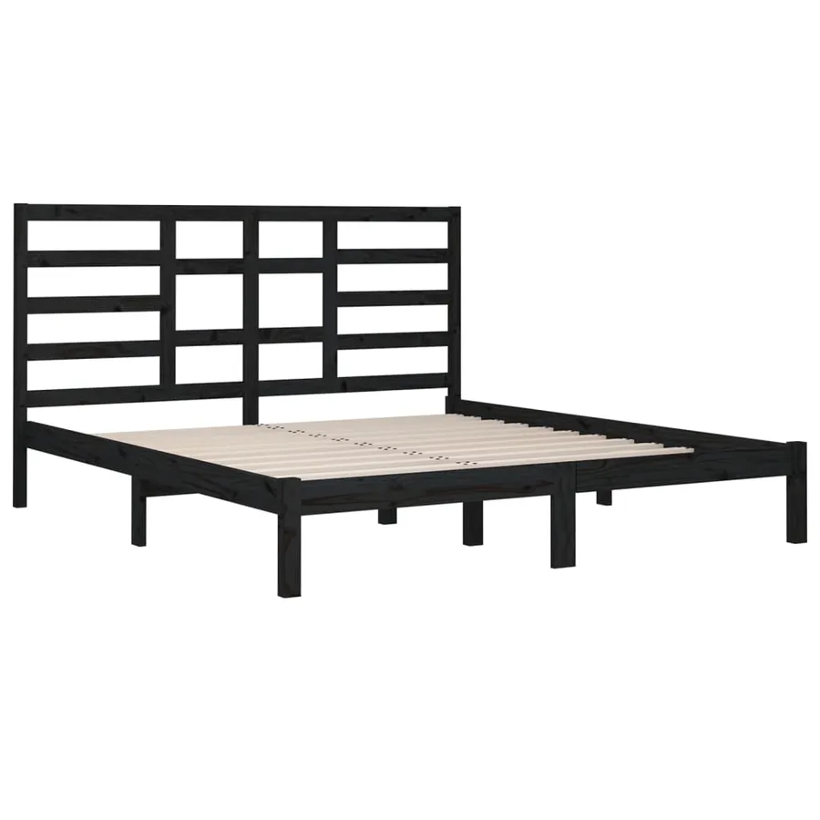 Cadre de lit sans matelas noir bois massif 200x200 cm - 4