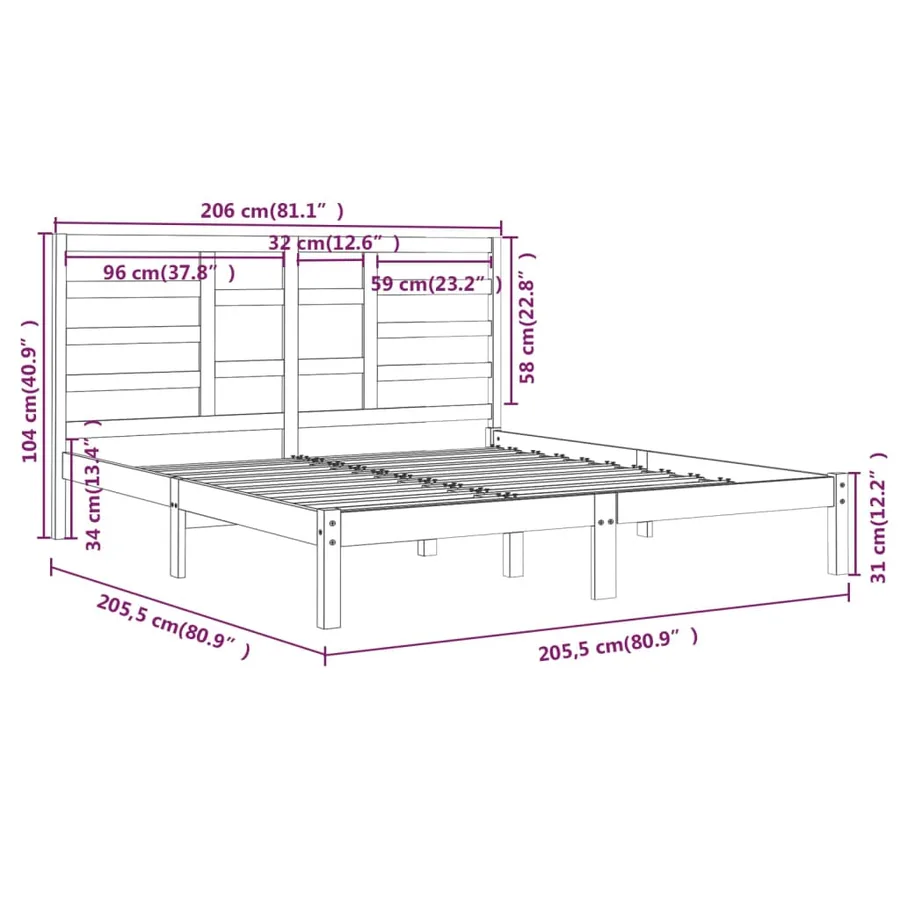 Cadre de lit sans matelas noir bois massif 200x200 cm - 6