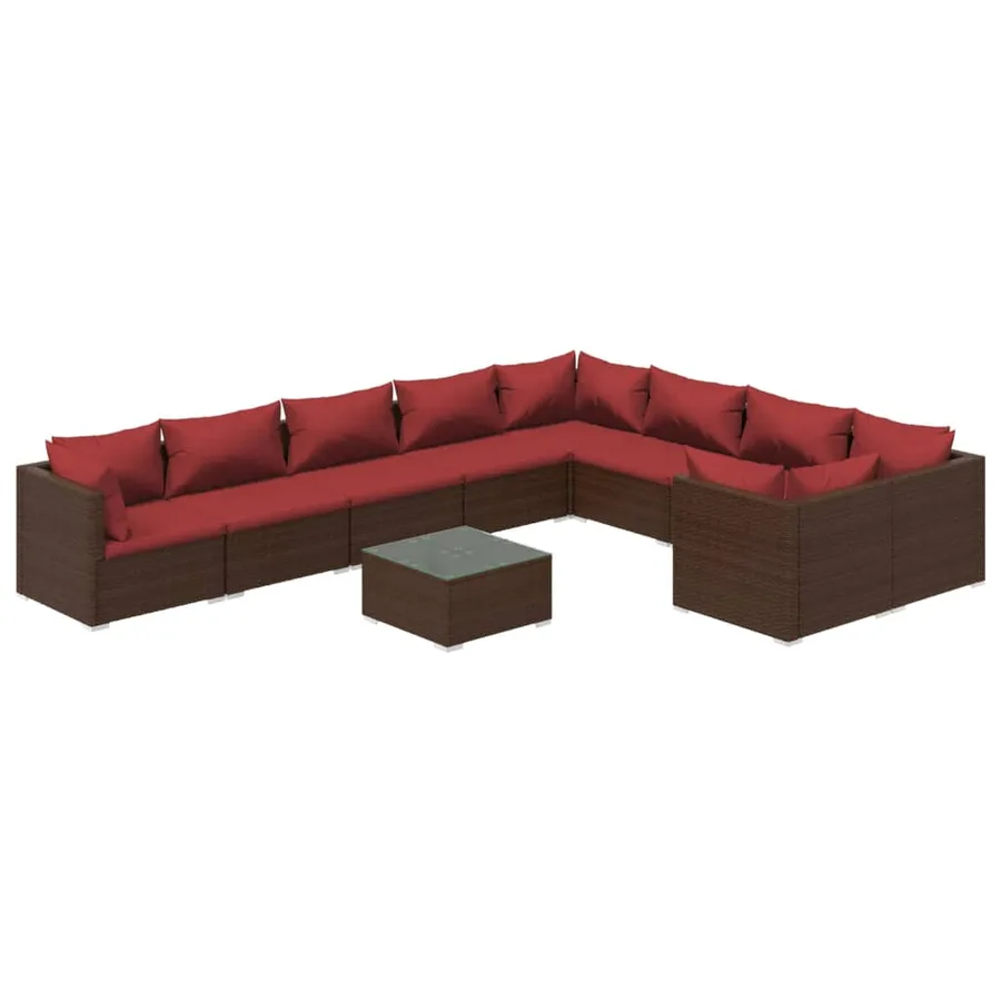 Salon de jardin 10 pcs avec coussins Résine tressée Marron - 2
