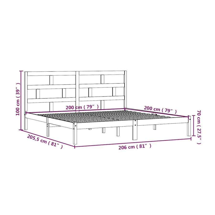 Cadre de lit sans matelas Gris Bois de pin massif 200x200 cm - 10