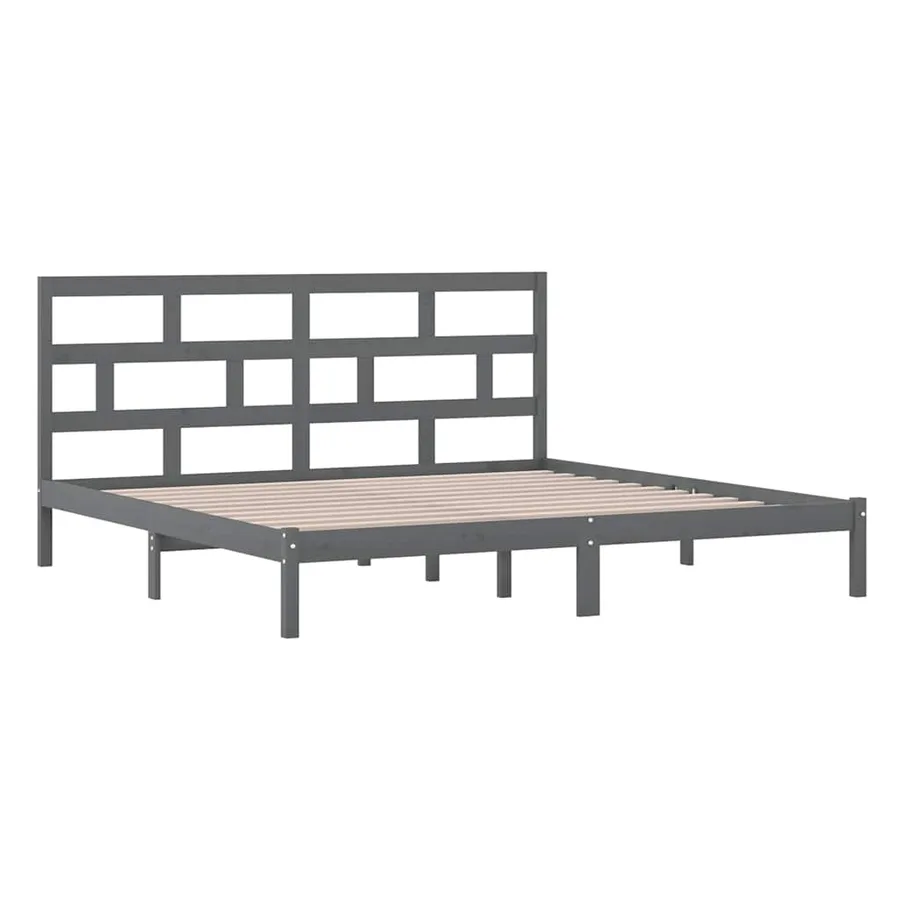 Cadre de lit sans matelas Gris Bois de pin massif 200x200 cm - 4