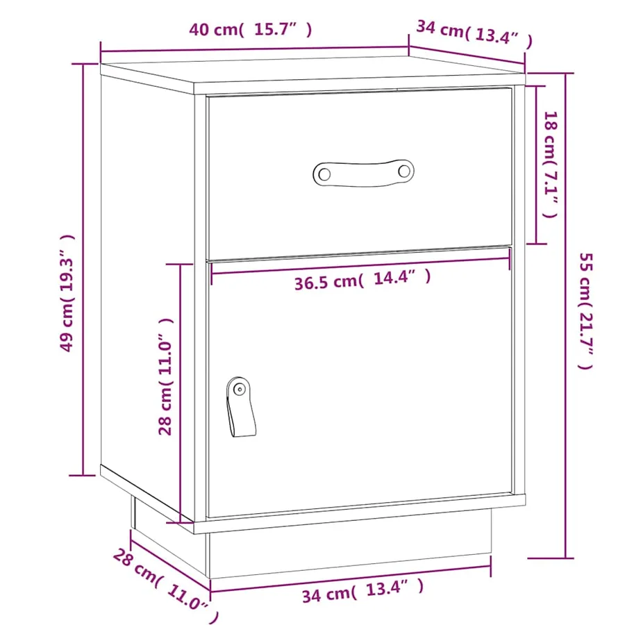 Table de chevet Blanc 40x34x55 cm Bois de pin solide - 10