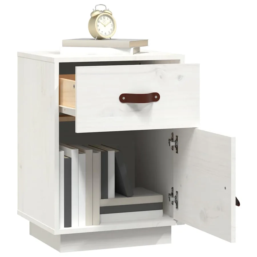 Table de chevet Blanc 40x34x55 cm Bois de pin solide - 4