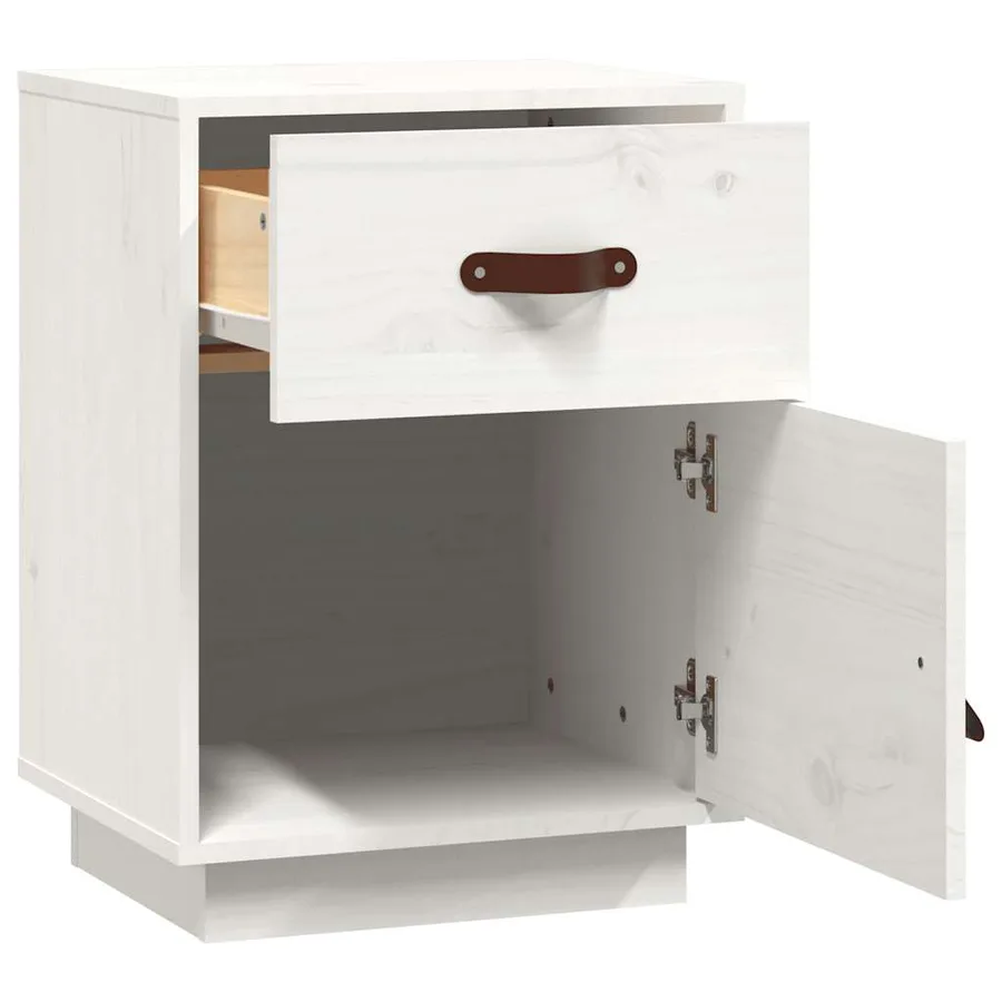 Table de chevet Blanc 40x34x55 cm Bois de pin solide - 7