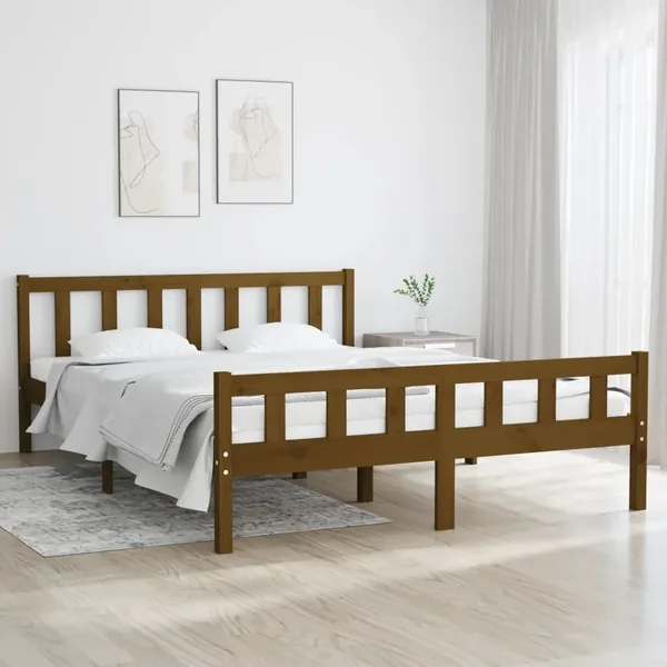 Cadre de lit sans matelas marron miel bois massif