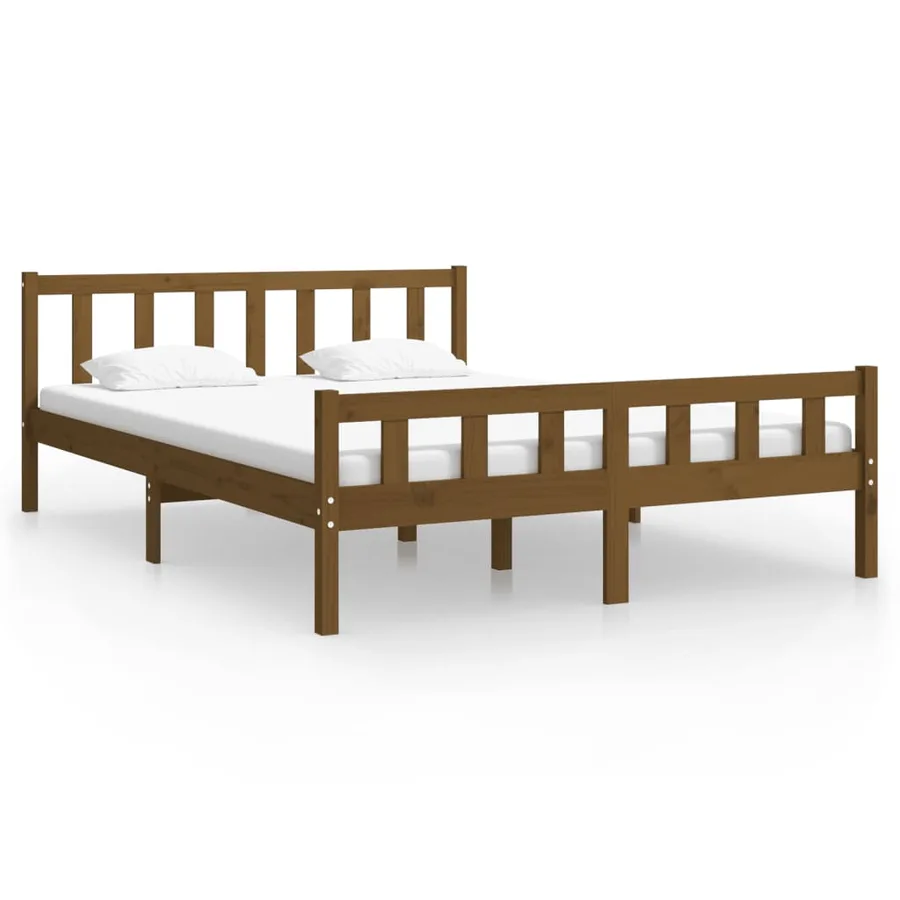 Cadre de lit sans matelas marron miel bois massif - 2