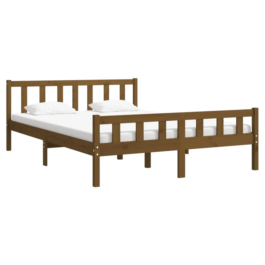 Cadre de lit sans matelas marron miel bois massif - 3