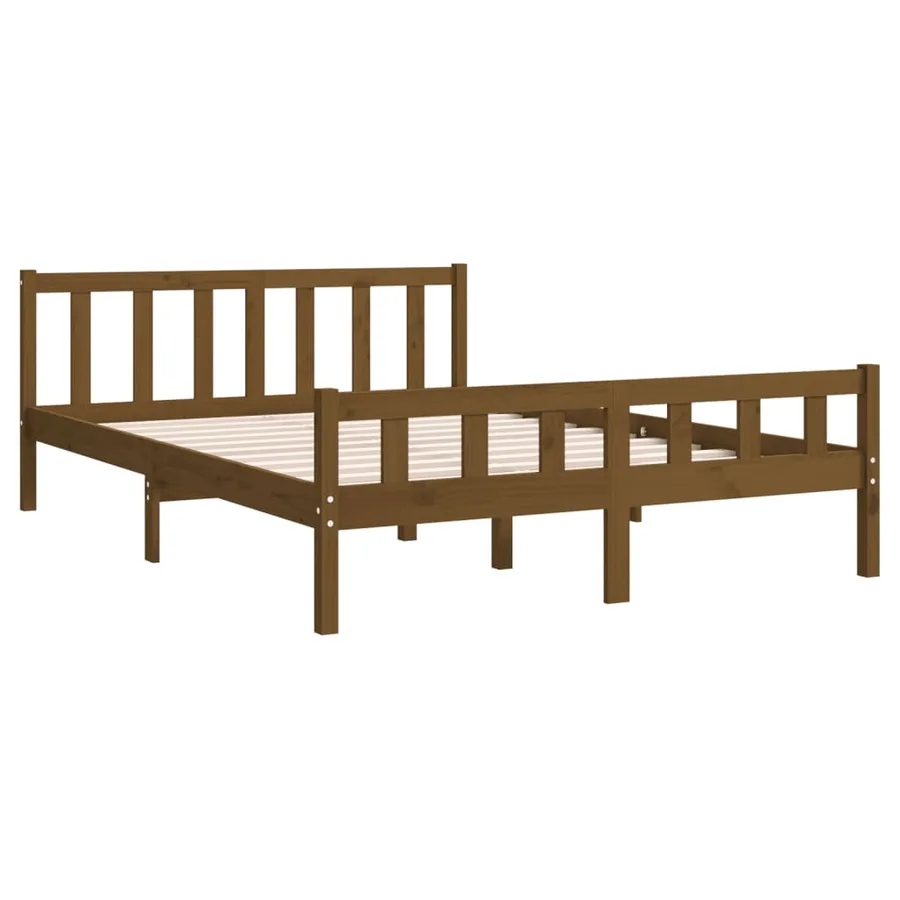 Cadre de lit sans matelas marron miel bois massif - 4