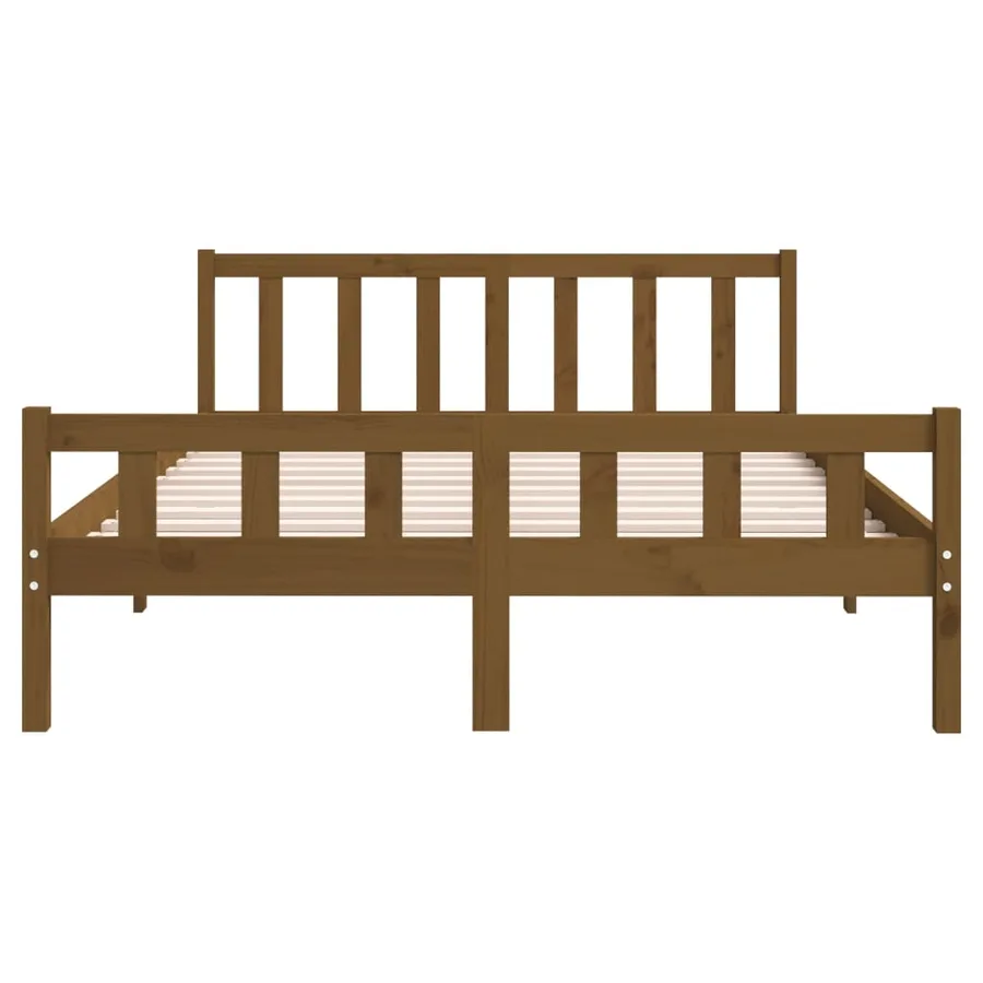 Cadre de lit sans matelas marron miel bois massif - 5