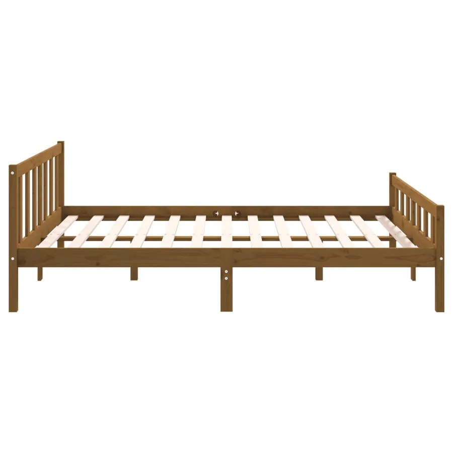 Cadre de lit sans matelas marron miel bois massif - 6