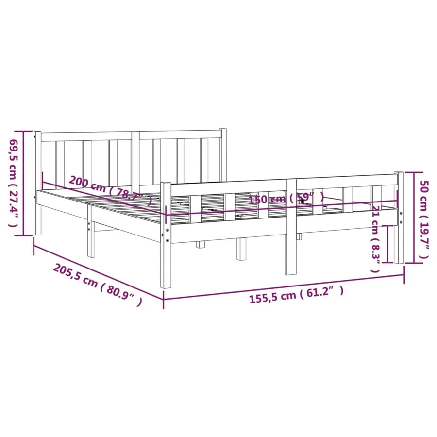 Cadre de lit sans matelas marron miel bois massif - 9