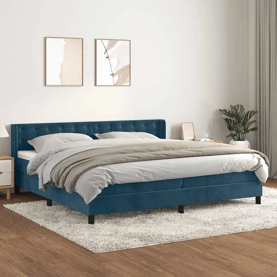 Sommier à lattes de lit et matelas Bleu foncé 200x200cm Velours