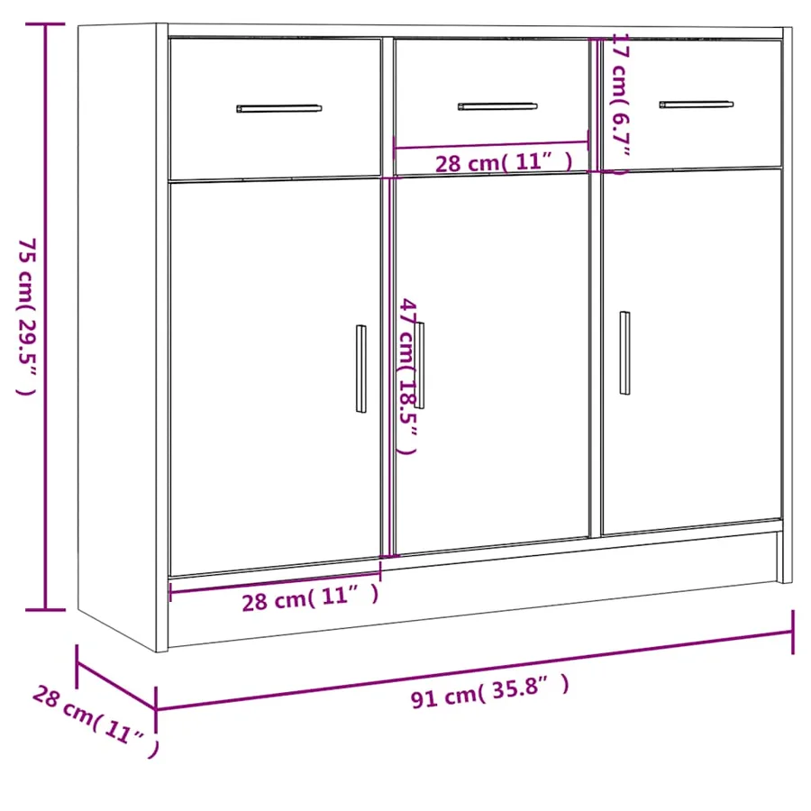 Buffet chêne fumé 91x28x75 cm bois d'ingénierie - 10