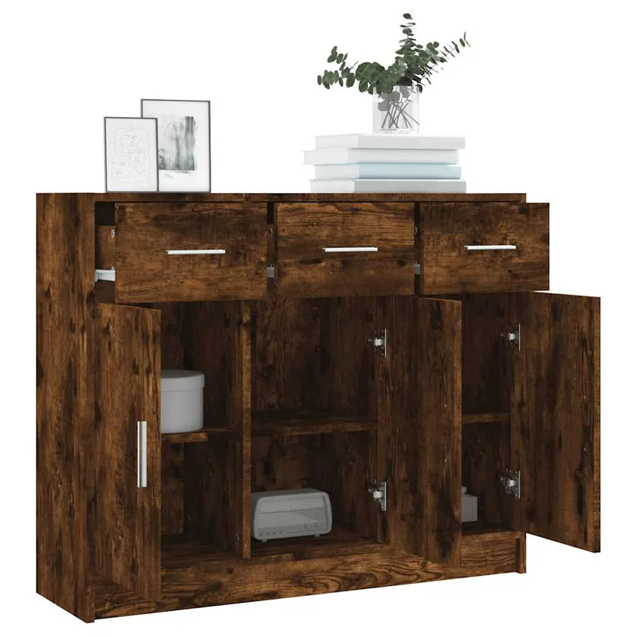 Buffet chêne fumé 91x28x75 cm bois d'ingénierie - 4