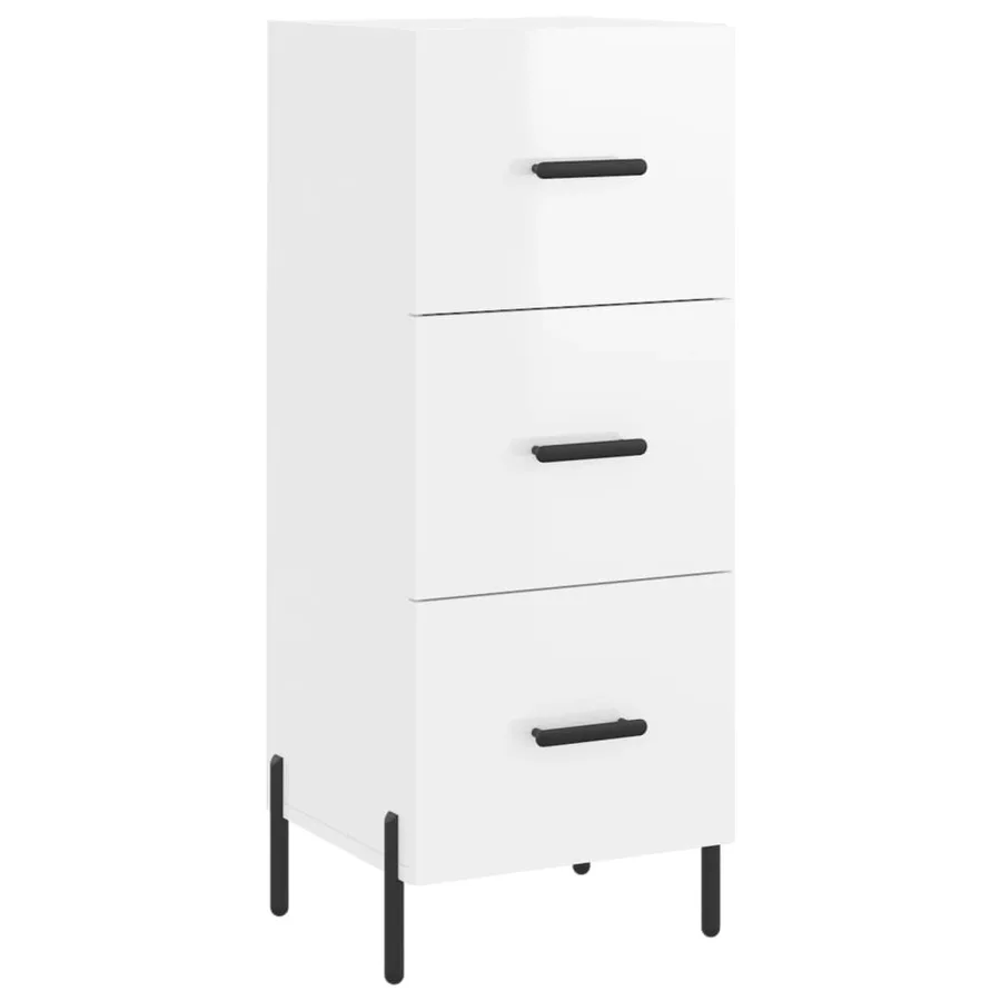 Buffet Blanc brillant 34,5x34x90 cm Bois d'ingénierie - 2