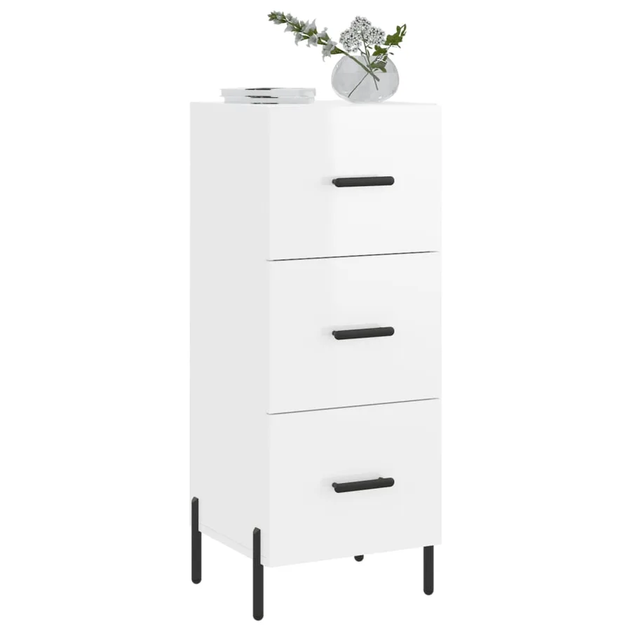 Buffet Blanc brillant 34,5x34x90 cm Bois d'ingénierie - 3