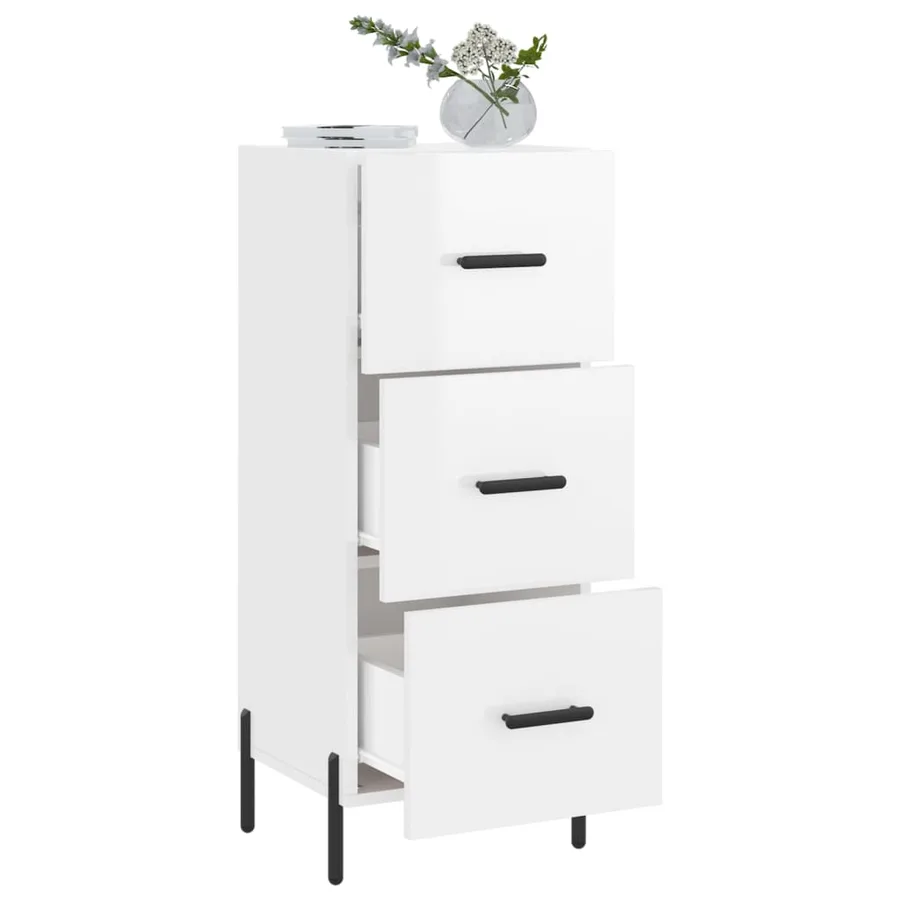 Buffet Blanc brillant 34,5x34x90 cm Bois d'ingénierie - 4
