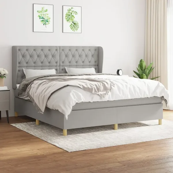 Sommier à lattes de lit avec matelas Gris clair 160x200cm Tissu