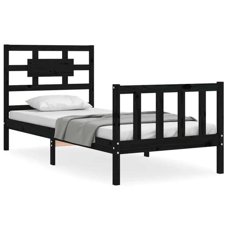 Cadre de lit sans matelas noir bois de pin massif - 2