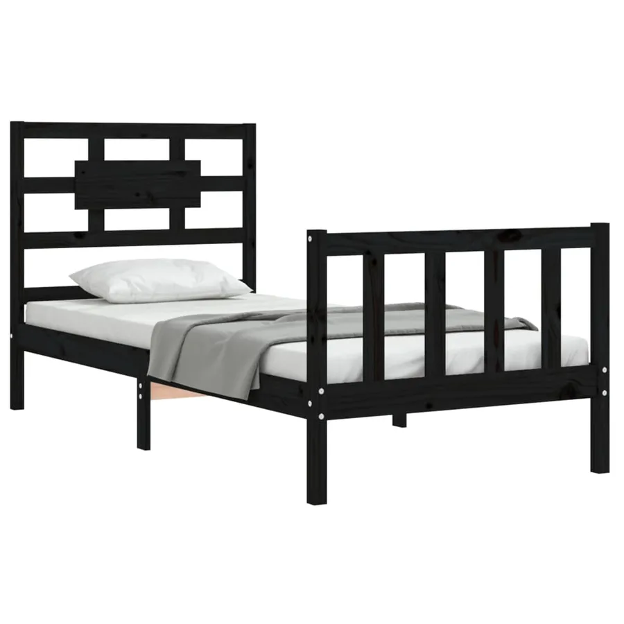 Cadre de lit sans matelas noir bois de pin massif - 3
