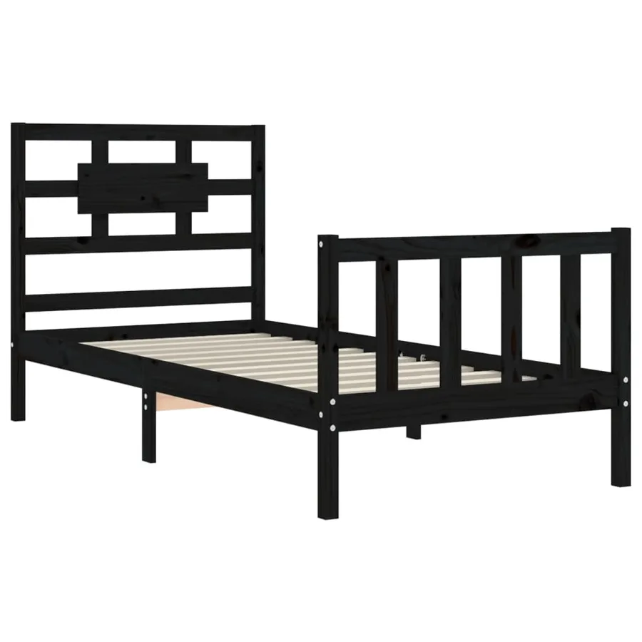 Cadre de lit sans matelas noir bois de pin massif - 5