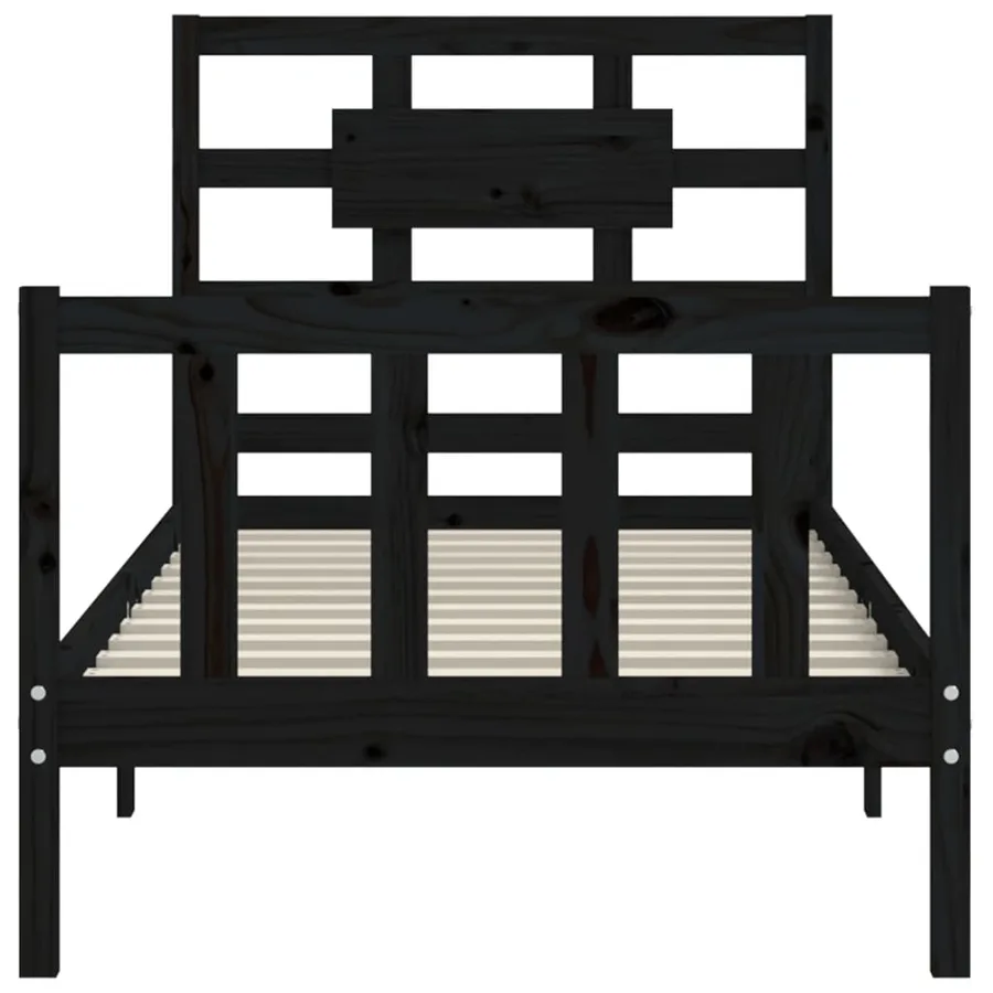 Cadre de lit sans matelas noir bois de pin massif - 6