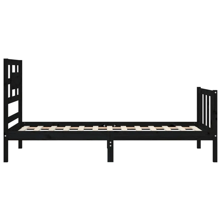 Cadre de lit sans matelas noir bois de pin massif - 7