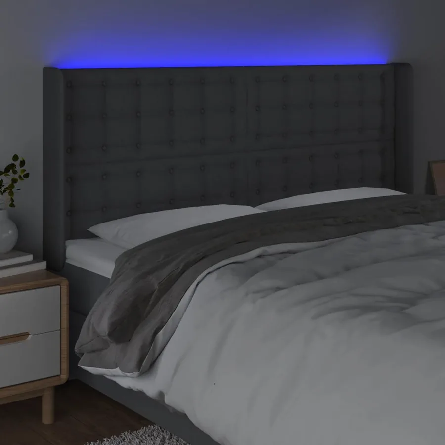 Tête de lit à LED Gris foncé 163x16x118/128 cm Tissu - 4