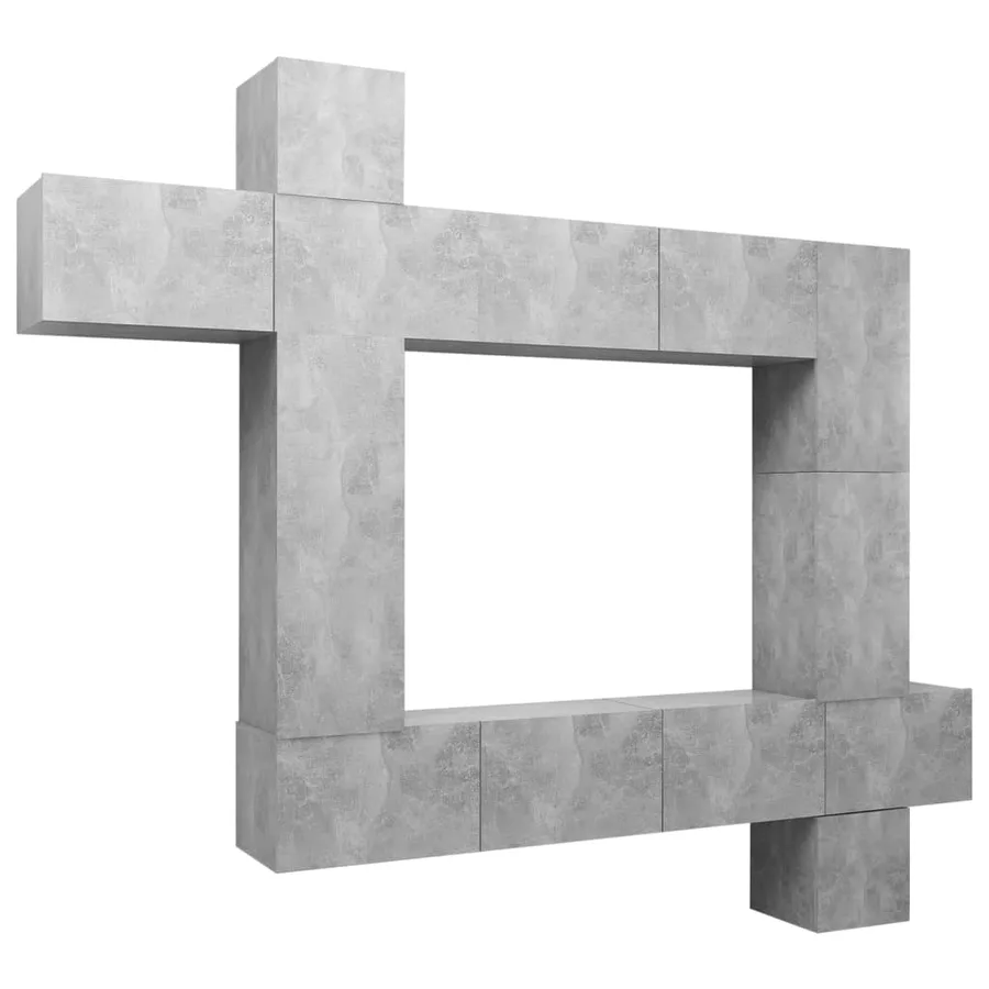 Ensemble de meuble TV 9 pcs Gris béton Bois d'ingénierie - 2