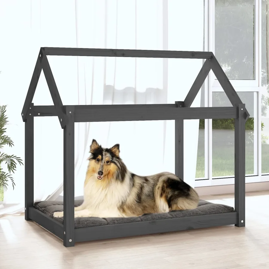 Lit pour chien Gris 101x70x90 cm Bois de pin solide - 3