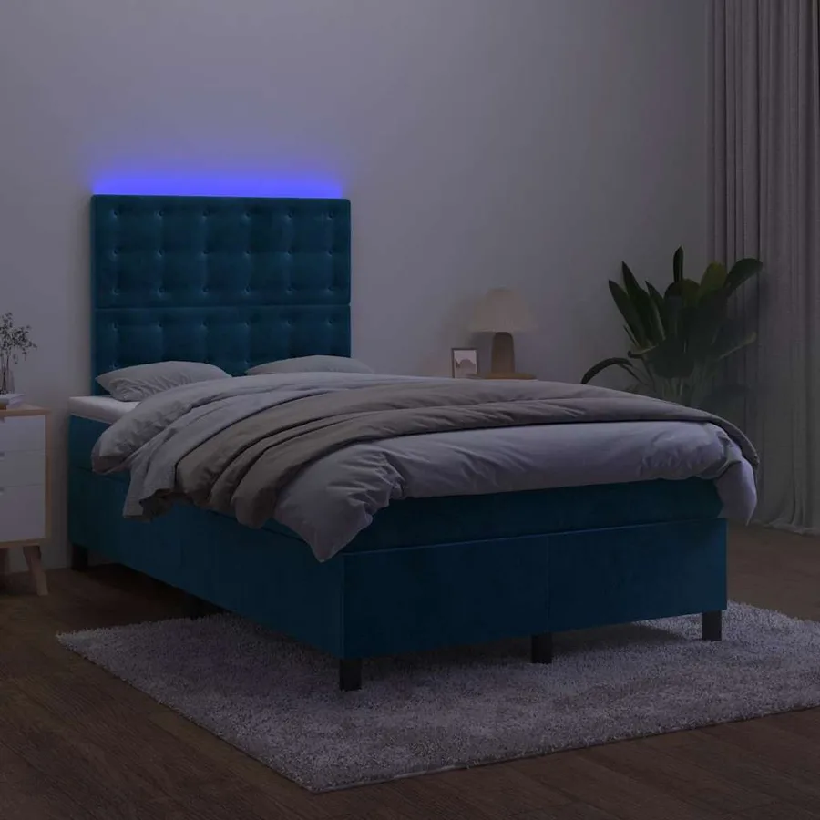 Sommier à lattes de lit matelas et LED Bleu foncé 120x200 cm - 4