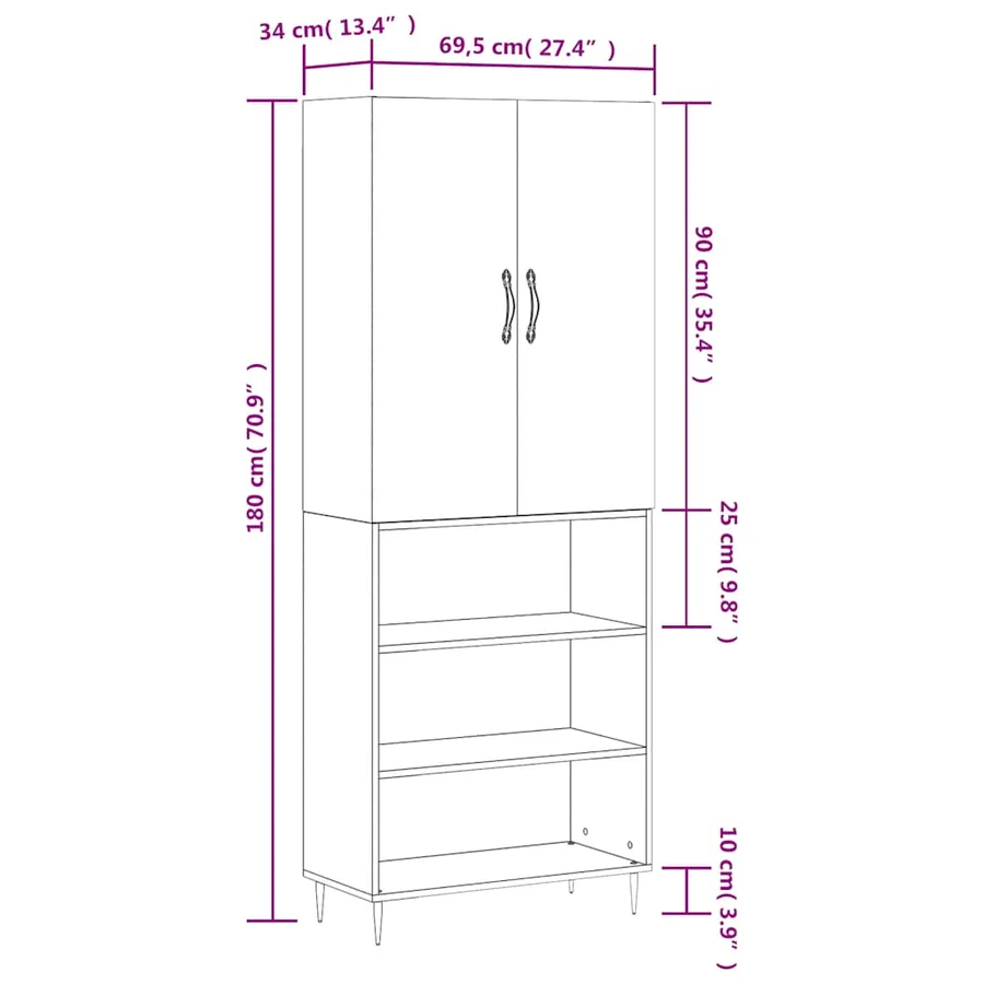 Buffet haut Gris béton 69,5x34x180 cm Bois d'ingénierie - 13