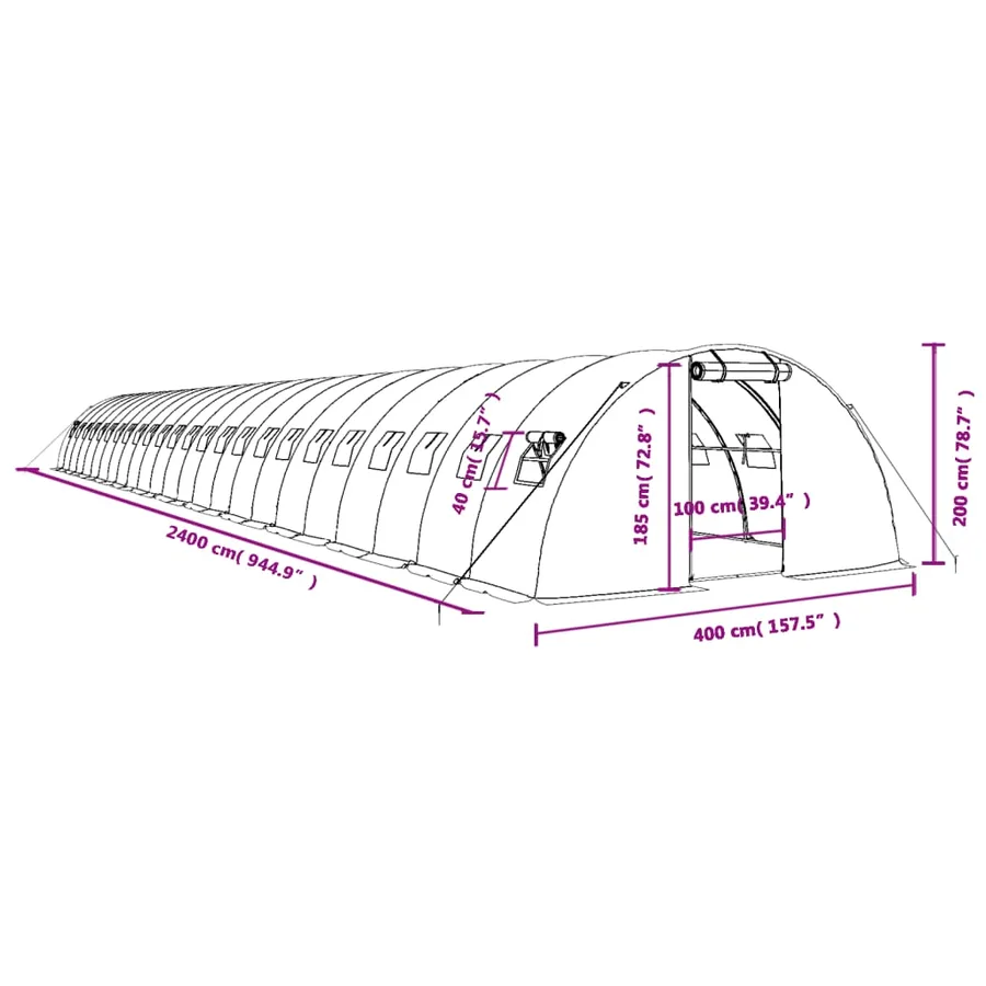 Serre avec cadre en acier vert 96 m² 24x4x2 m - 12