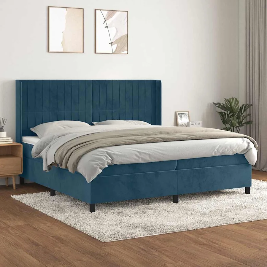 Sommier à lattes de lit et matelas Bleu foncé 200x200cm Velours
