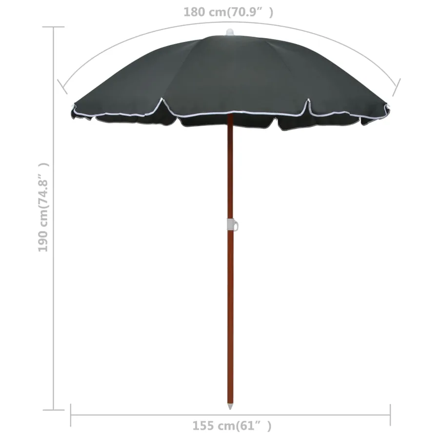 Parasol de jardin avec mât en acier 180 cm anthracite - 5