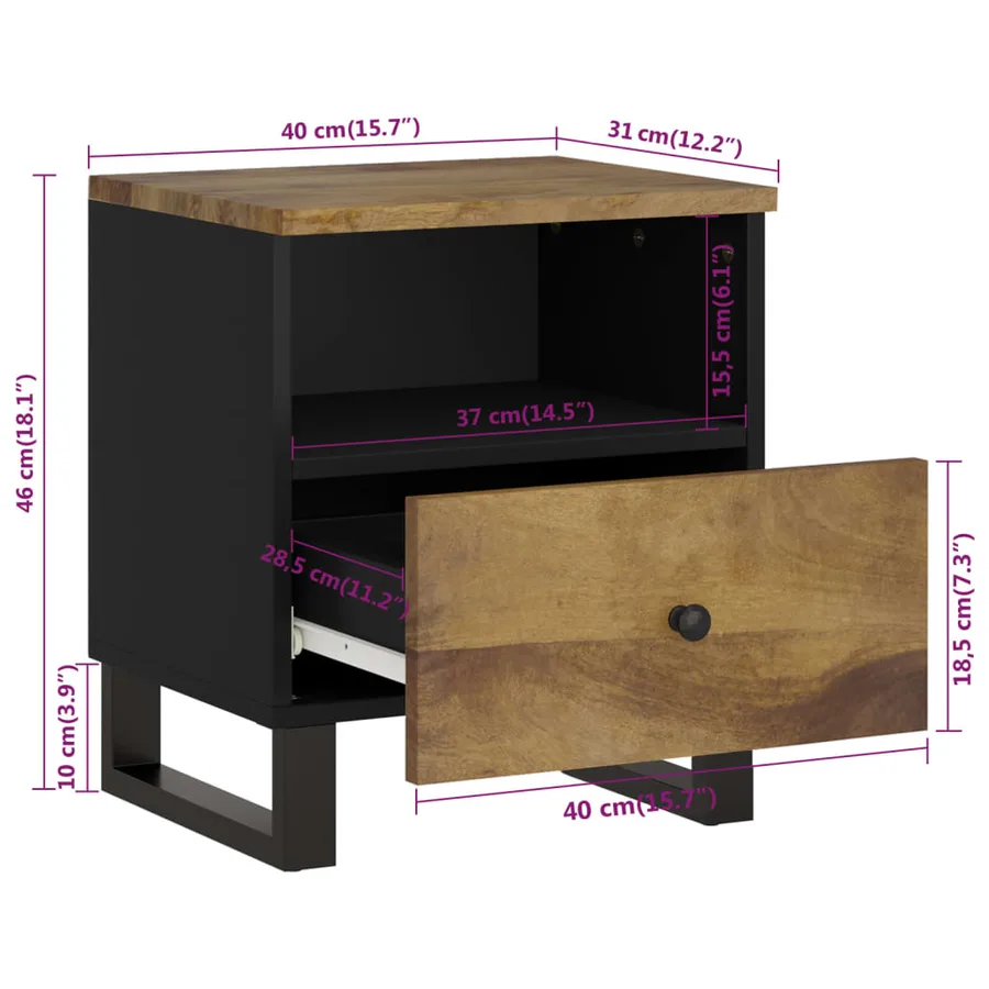 Table de chevet Bois de manguier solide et bois d'ingénierie - 9